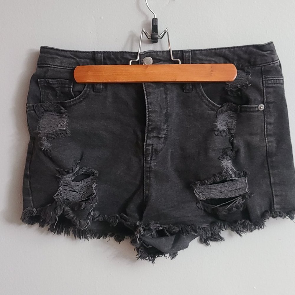 Mossimo Supply Co. High Rise Distressed Black Denim Shorts | Size 10